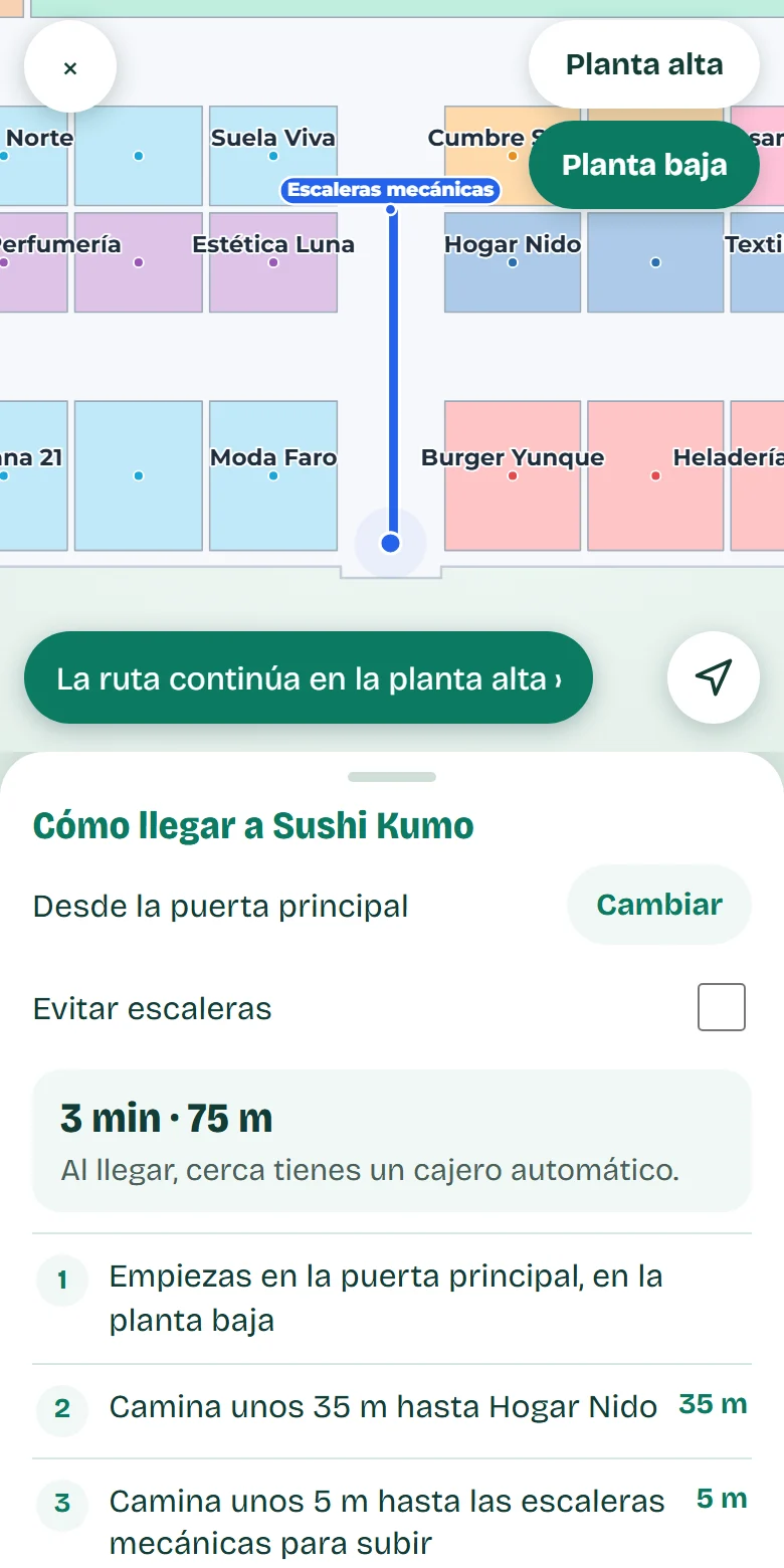 Plano con la ruta dibujada y los pasos